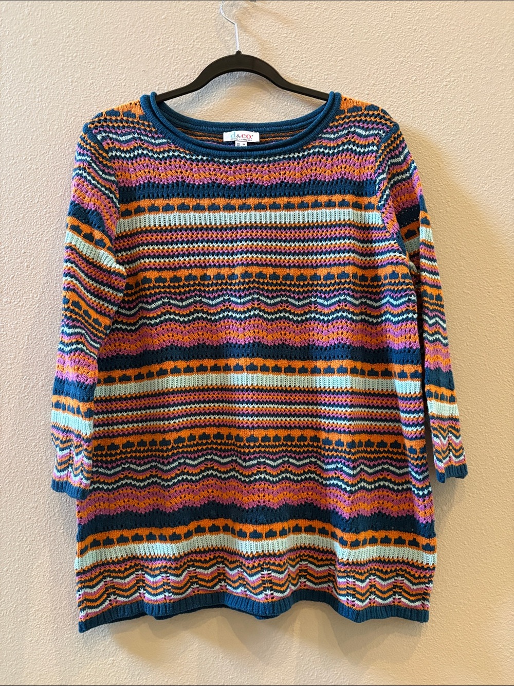 Denim & Co. Multicolor Striped Knit Tunic Teal, Pink & Orange
